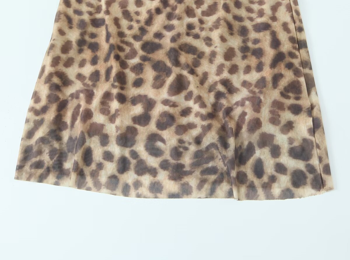 Short Leopard Print Mesh Strapless Dress