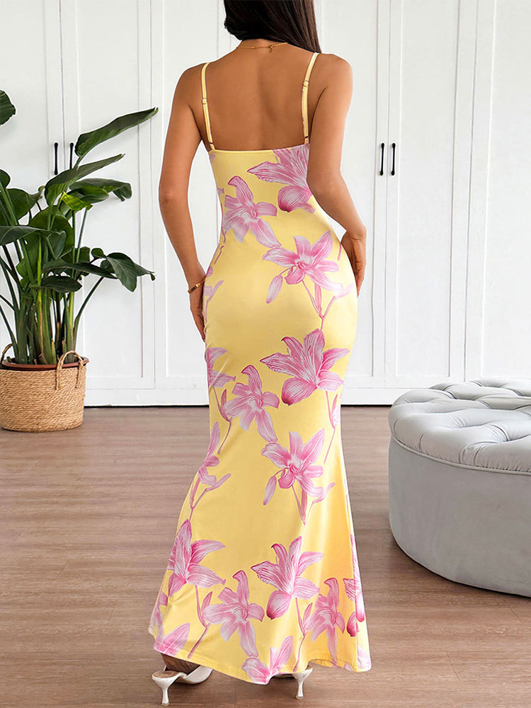 Open Back Plunge Slim Midi Dress
