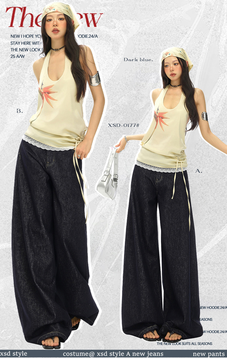 Light Blue High-Waisted Loose Fit Wide-Leg Jeans for Women, Casual Floor-Length Straight Leg Pants
