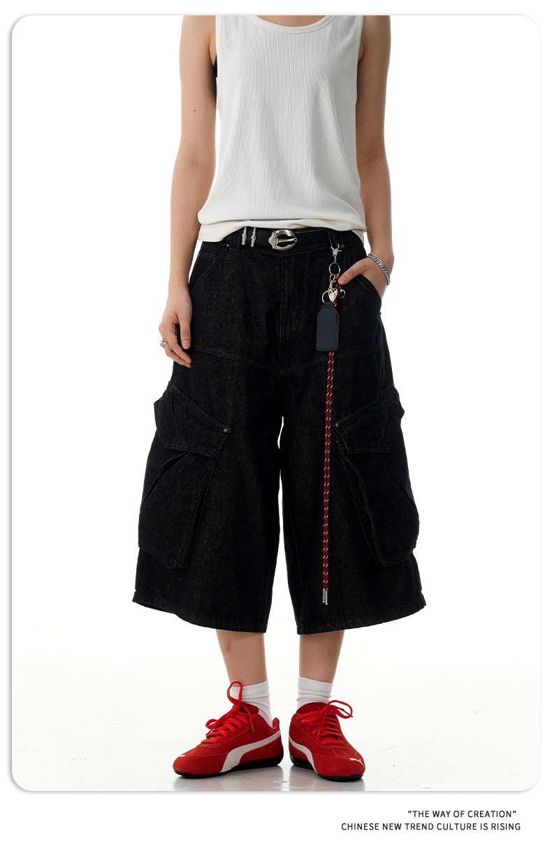 Denim Pants for Men and Women Straight Fit Casual with Multiple Pockets Loose Fit