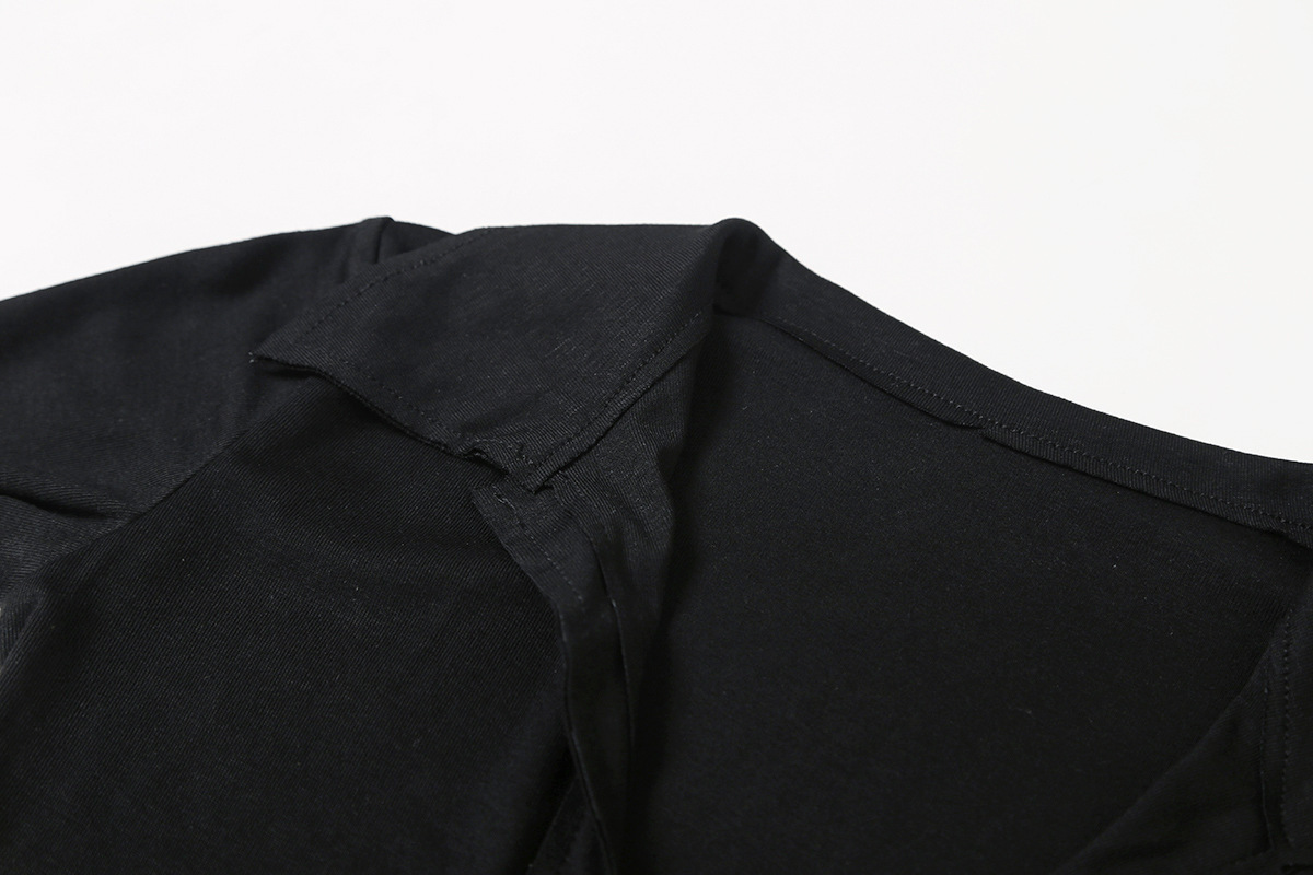 Plain Spandex Plunge Frayed Rounded Slim Tee