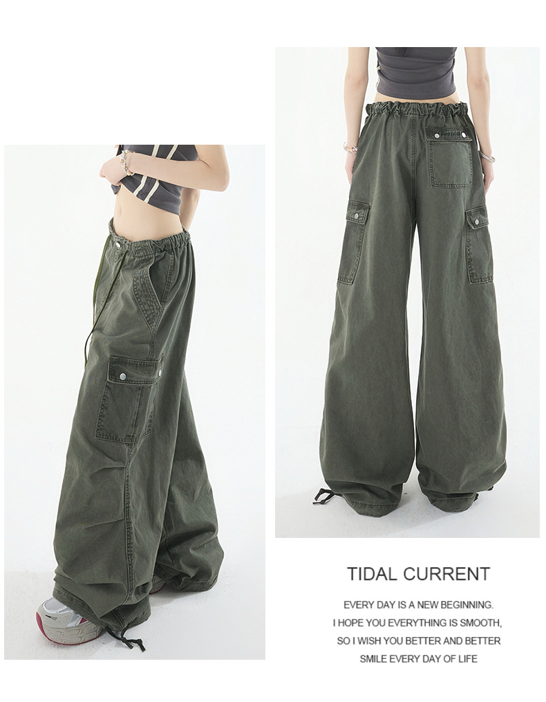 Women's Military Green Work Pants for Petite Ladies Summer Casual Wide Leg