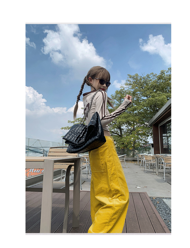 Women's Yellow Casual Pants Loose Wide Leg High Waist Corduroy Sweatpants
