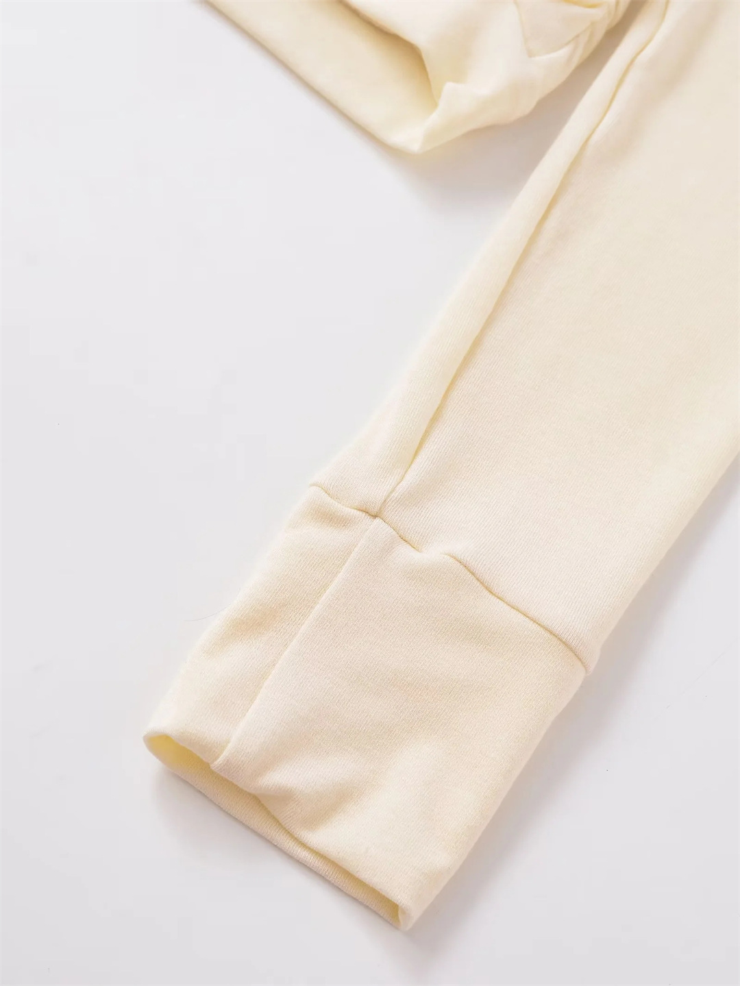 Plain Full-Arm Dropped-Neck Frill Double-Layer Slim-Fit Cropped Tee