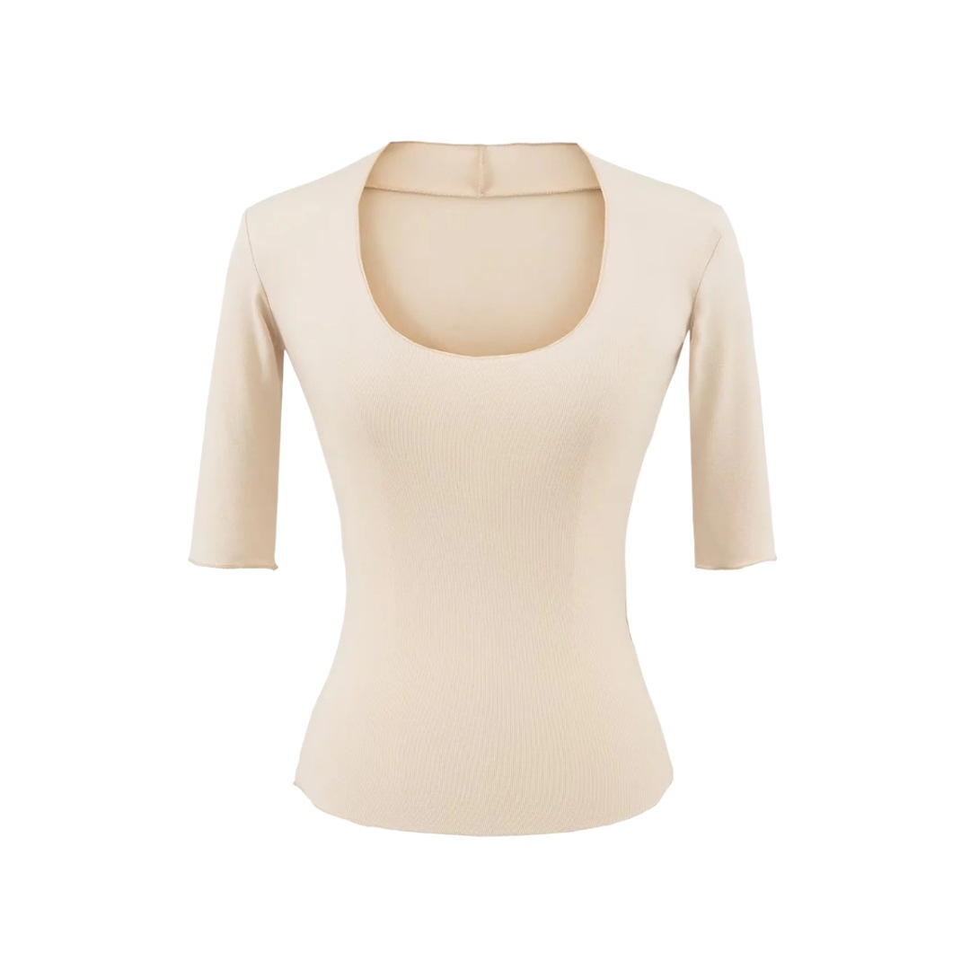 Elbow-Length Scoop Form-Fitting Spice Cropped Tee