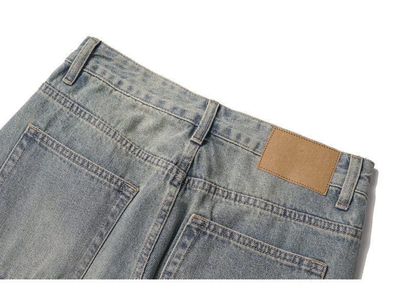 Distressed Cat-Whisker Relaxed Straight Leg Wide Leg Jeans Pants