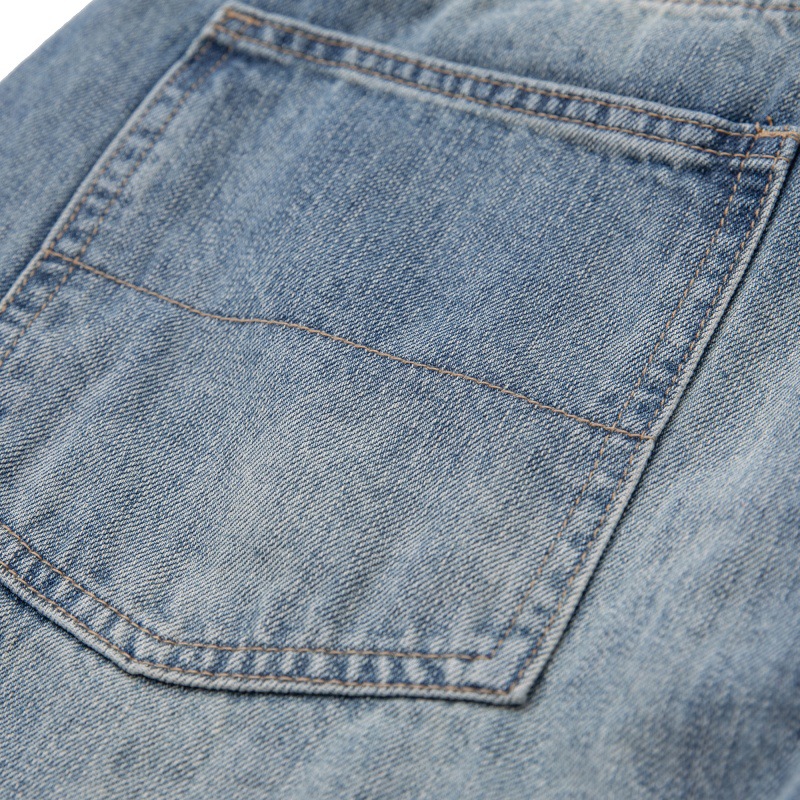 Patchwork Ripped Washed Denim Pants Men Casual All-Match Vintage Look