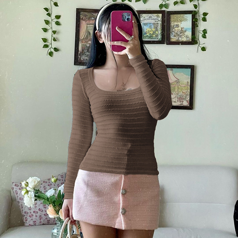 Plain Tailored Angular Neckline Full Sleeve Stretch Blouse