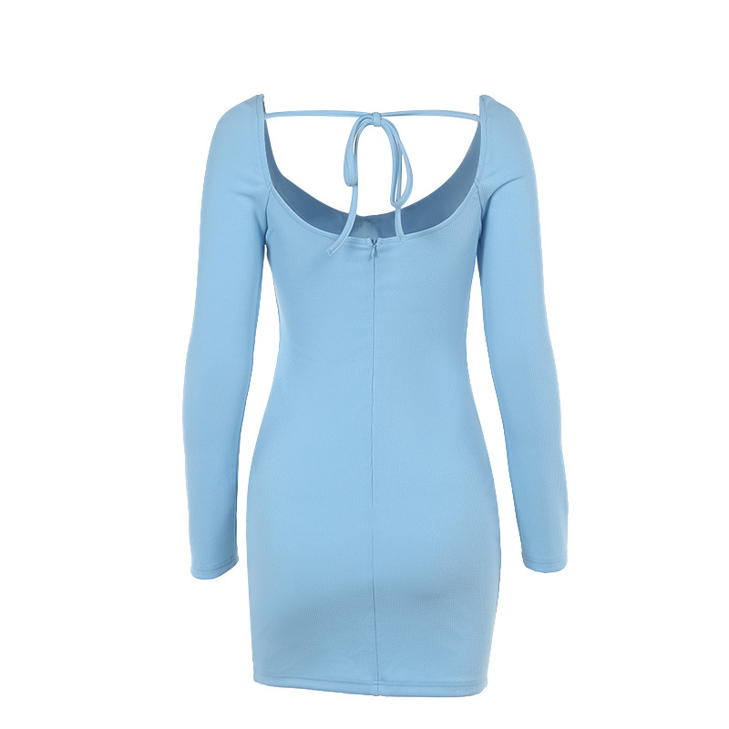 Bodycon Knitted U-Neck Full-Length Sleeve Skirt