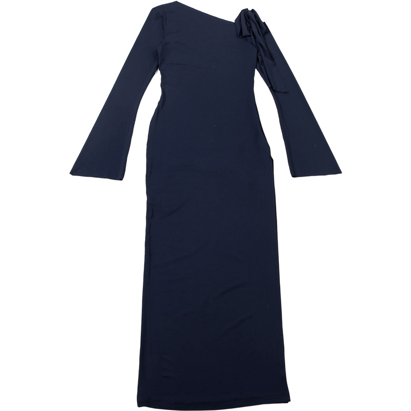 Asymmetric Drape Bodycon Side Split Extended Sleeve Dress
