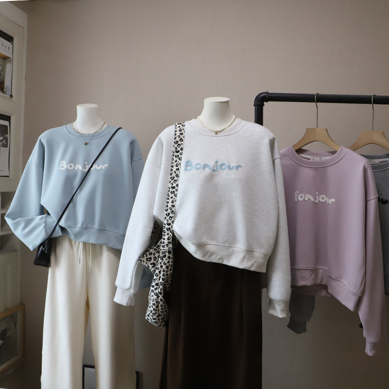 Casual Loose Fit Hoodie with Letter Embroidery,Women's Sweatshirt