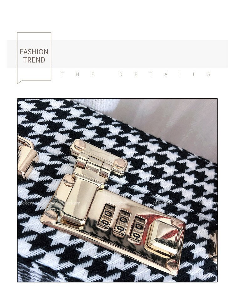 With Code Lock Houndstooth Box Shoulder Bag New Elegant Korean Purses And Handbags Female Big Square Crossbody Retro Bag