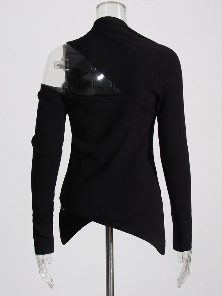 Polyester Ladies Pullover Sweater Stand Neck Cutout