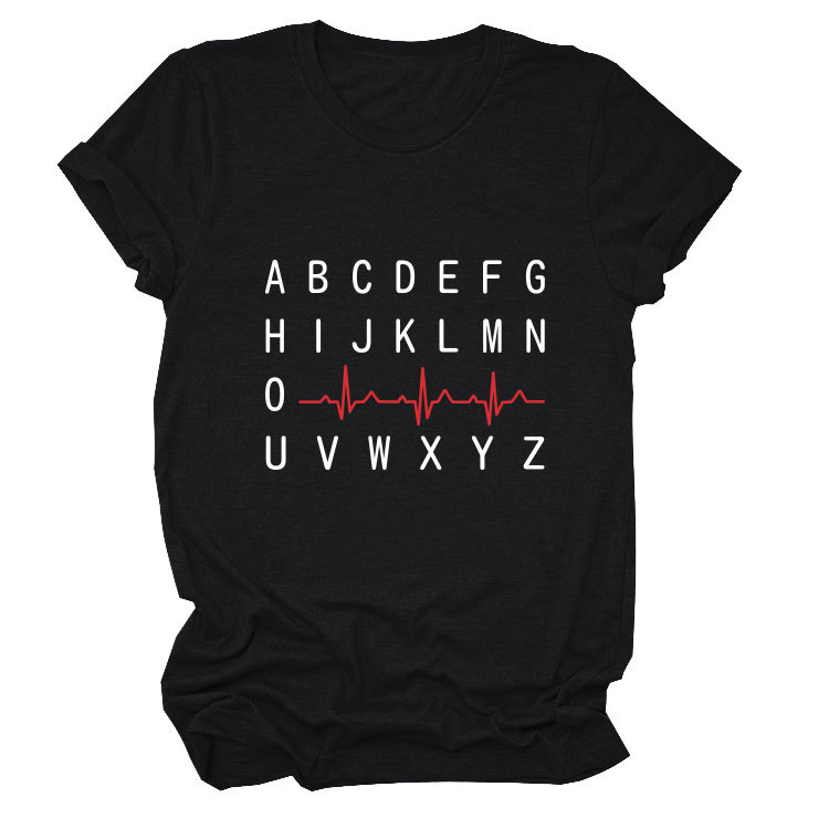 Ladies Geometric Print Round Neck Short Sleeve Tee