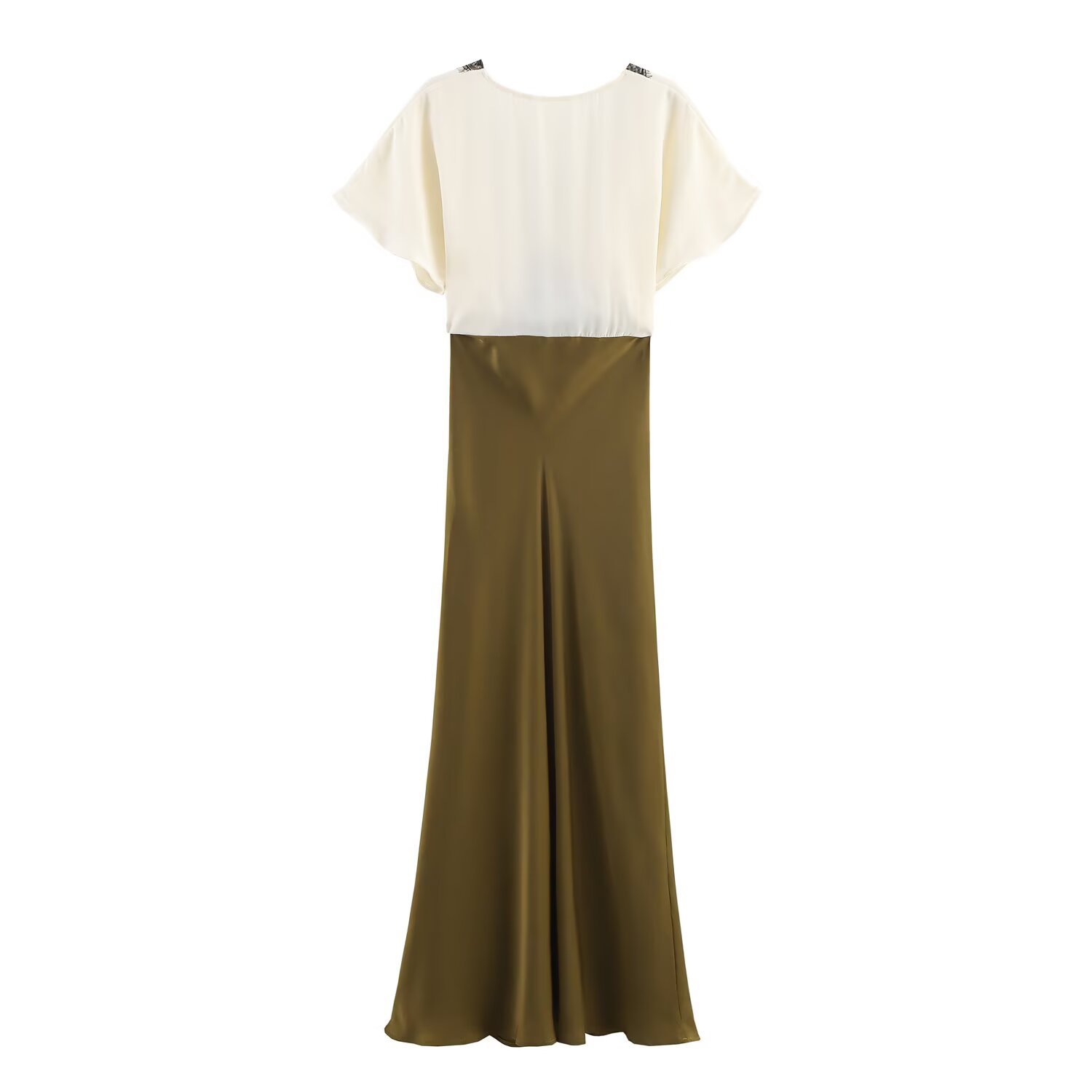 Women's Clothing Spicy Girl Color Block Lace Satin Feel Midi Dress