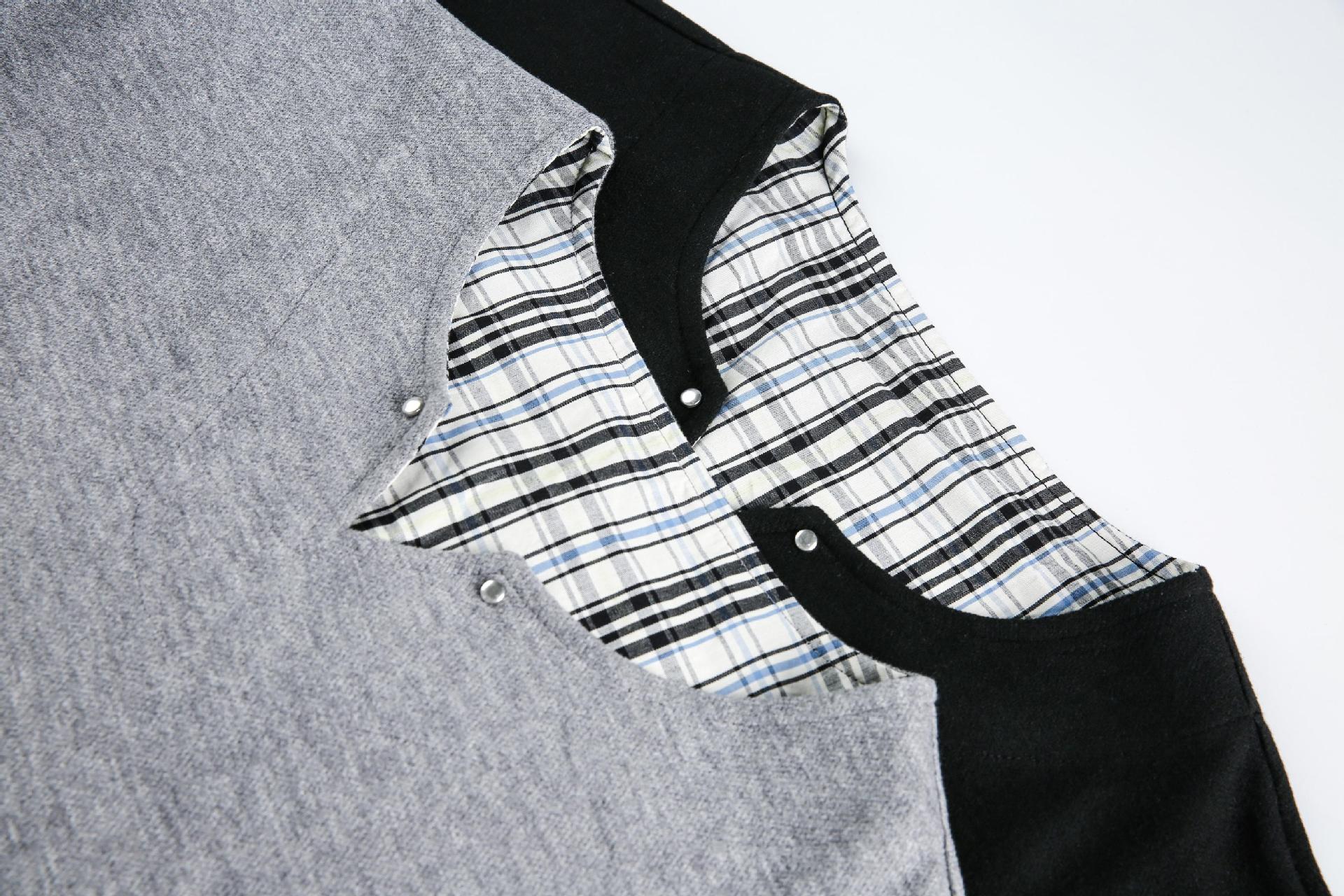 Plaid Mock Layered Hoodie
