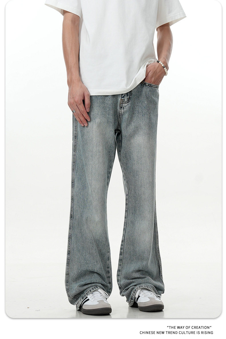 Blue Flared Denim Pants for Men and Women with Elastic Waist Casual Simple Cleanfit Trendy Slim Fit Long Trousers