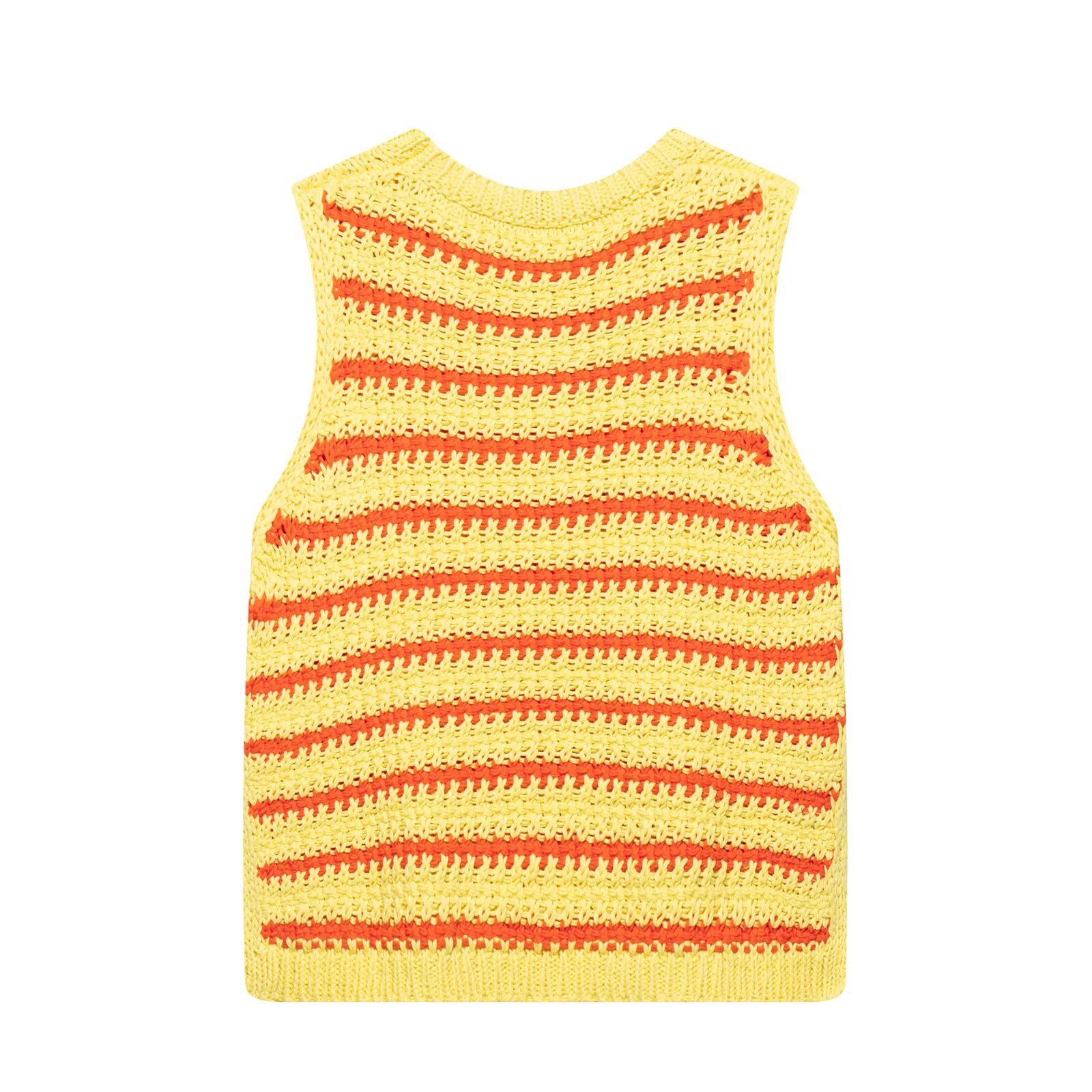 Round neck sleeveless striped slit vest knitted sweater for women