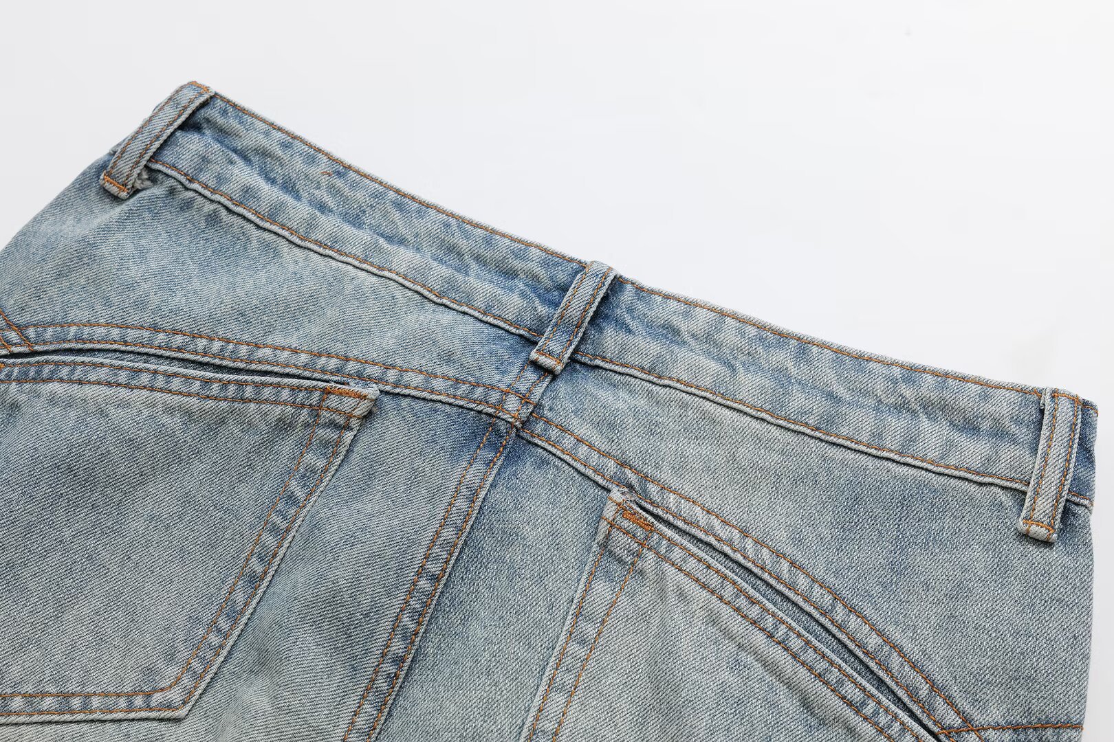 Splicing horn jeans versatile wide leg floor pants