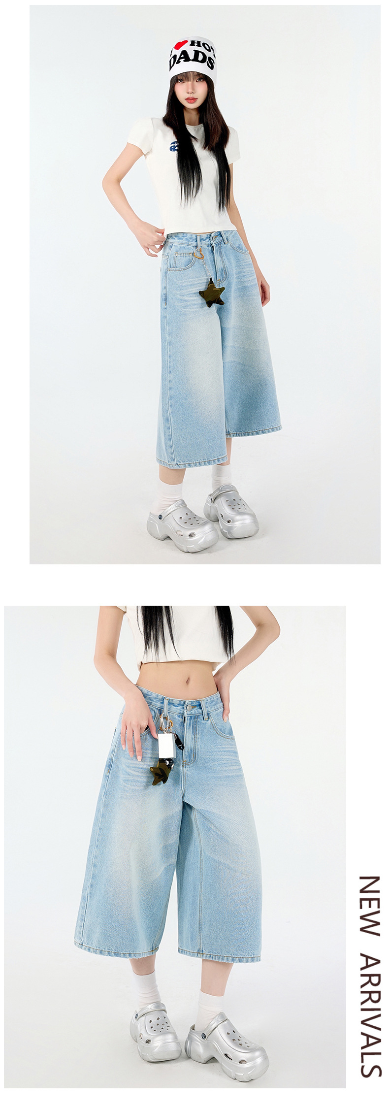 Design Creased 7/8 Length Jeans Women Summer Loose Wide-Leg Casual Lazy Mid-Length Pants