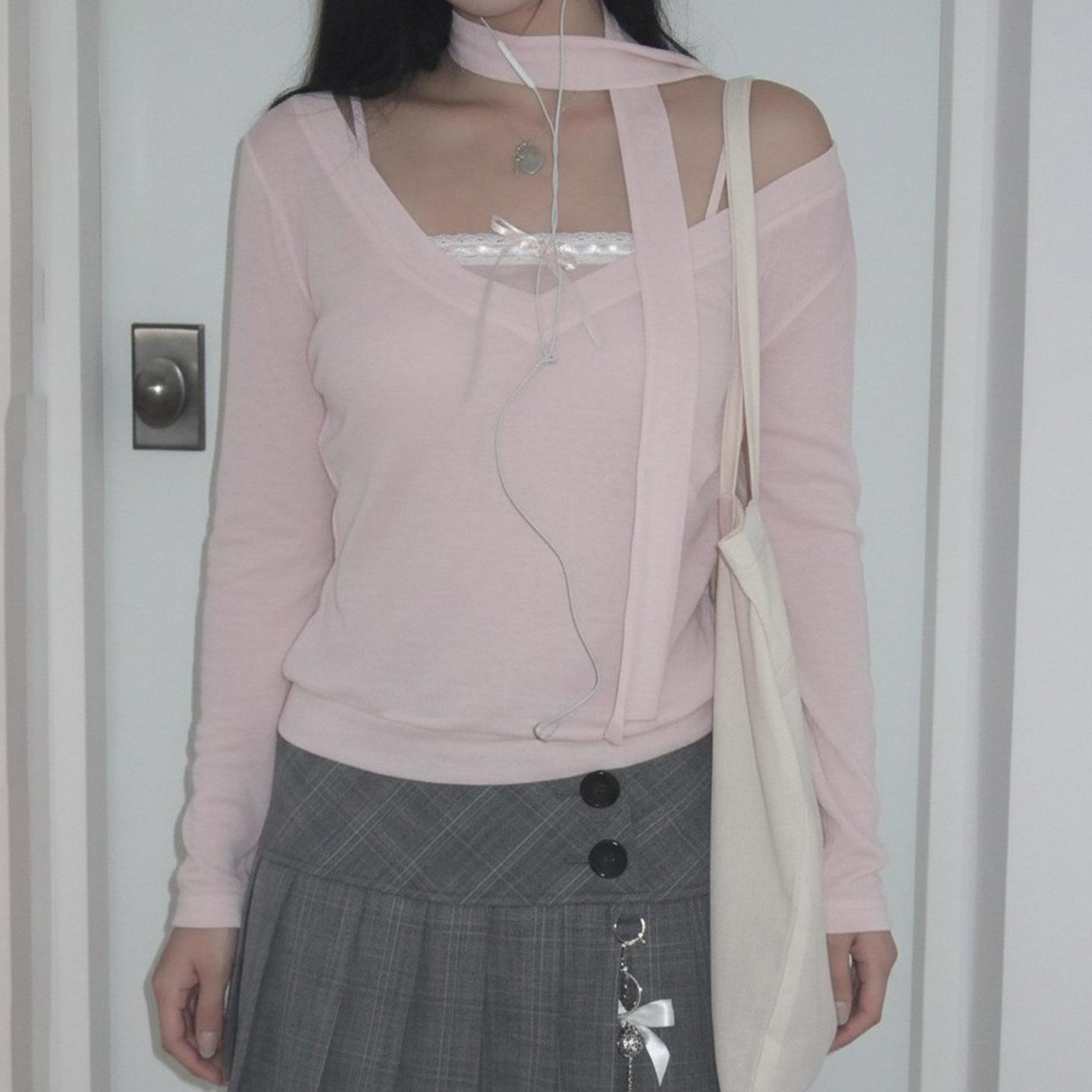 Solid Knit Notch Cuffed Slim Tee Wrap Tie