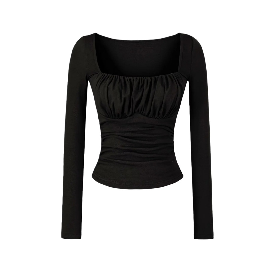 Spicy Wrist-Length Collarbone Cutout Structured Frill Fitted Tee