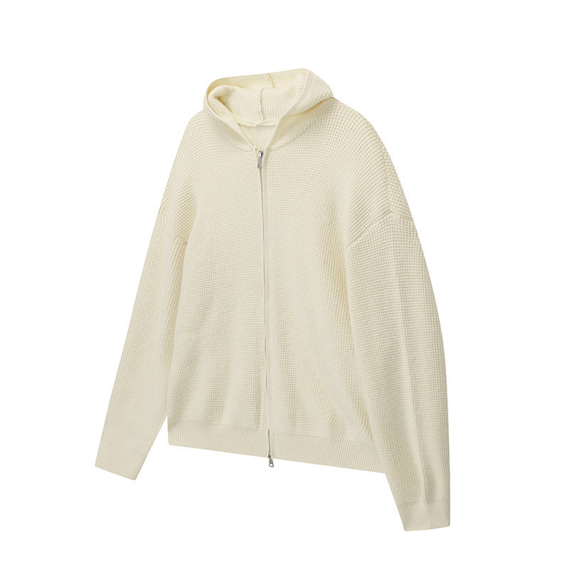 Relaxed Plain Ribbed Hood Wrap Cardigan