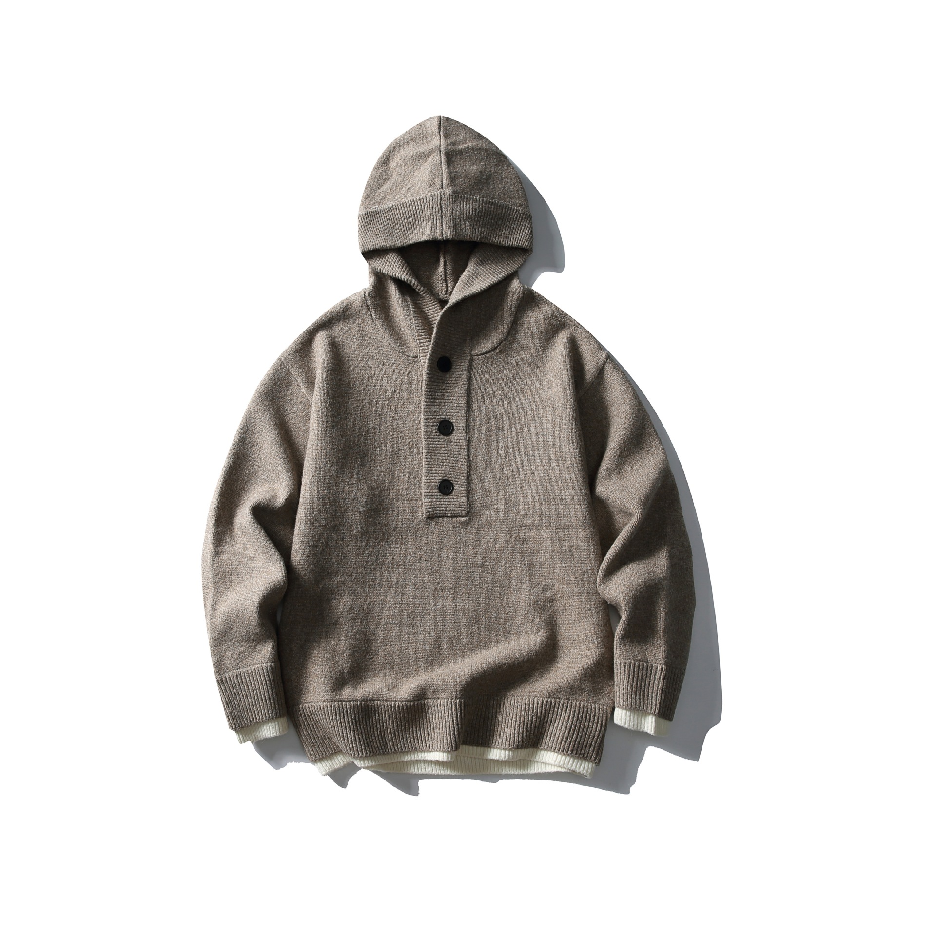 Premium Faux Layered Partial Zip Hood Sweater