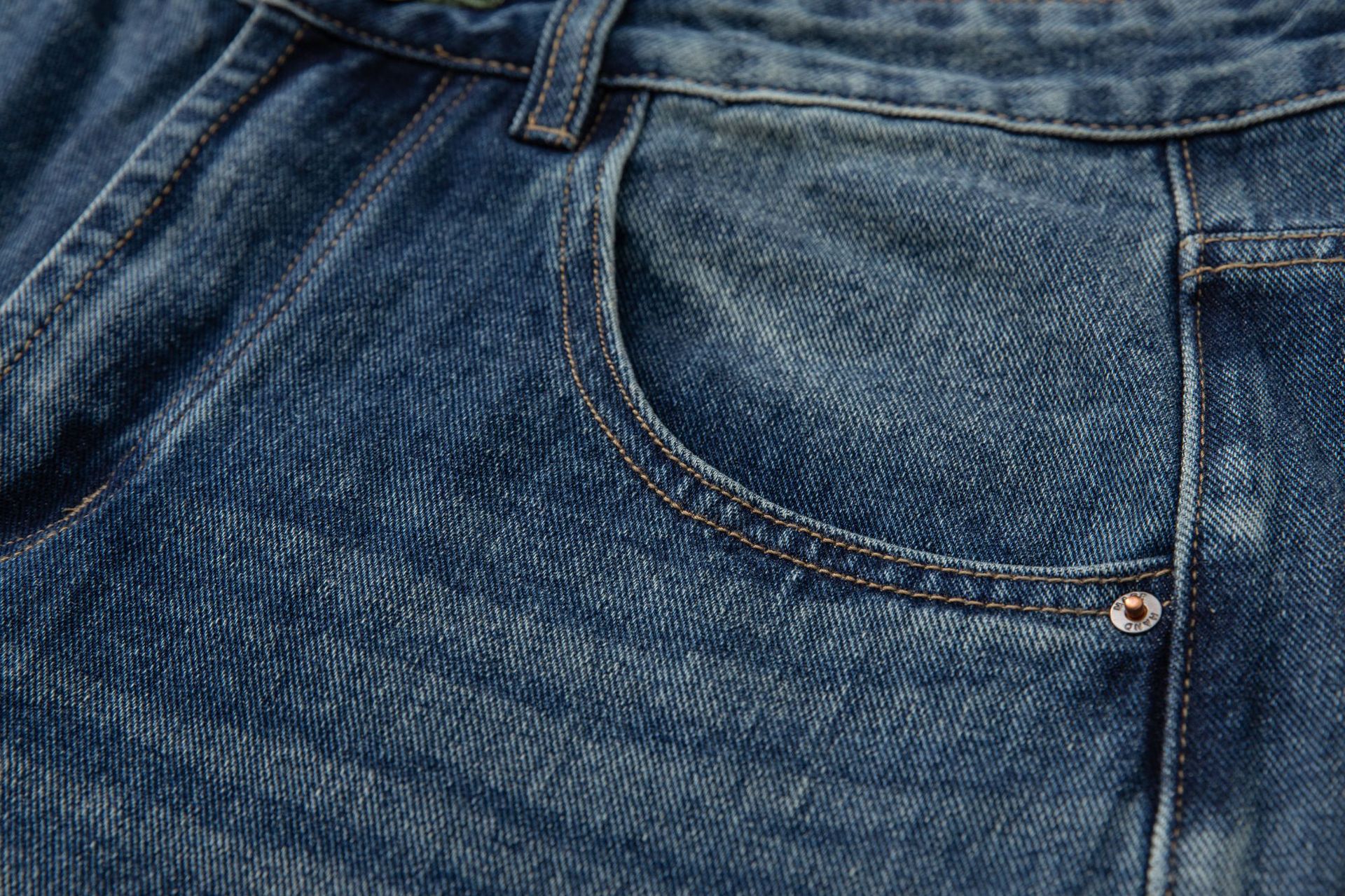 Denim Pants Men's Loose Cuff Tapered Jeans with Catwhisker Wash Casual Long Pants