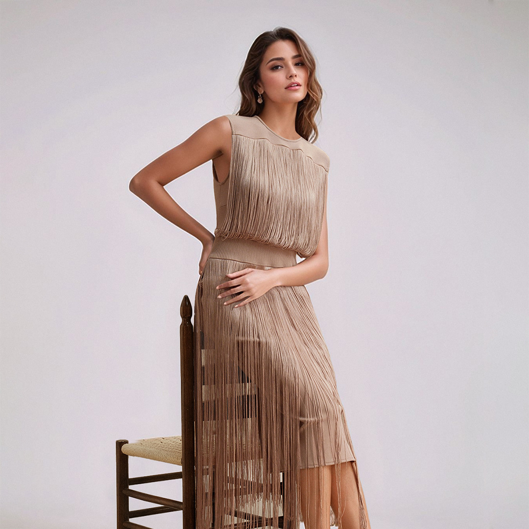 Solid Color U-Neck High Waist Straight Skirt