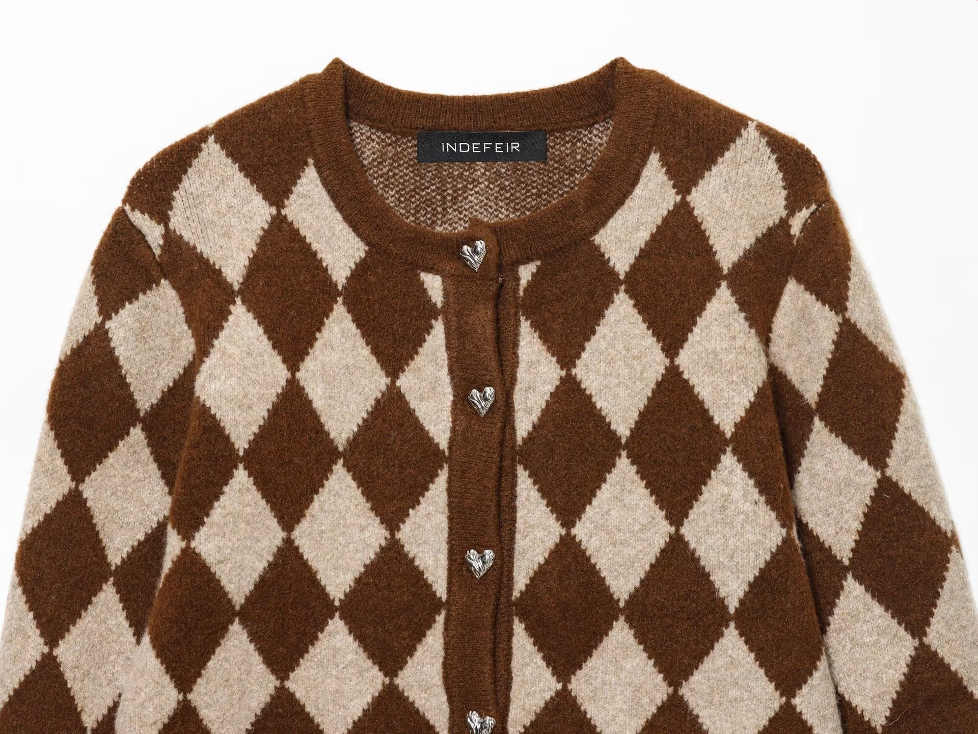 Rhombus Knit Long Sleeve Jacket