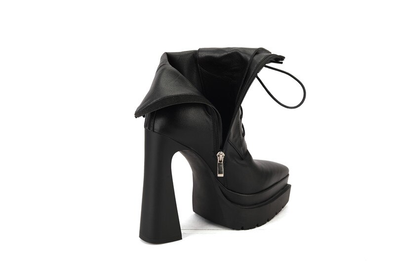 Autumn Winter Women Ankle Boots Elegant Office Ladies Party High Heels Pointed Toe Platforms Genuine Leather Shoes