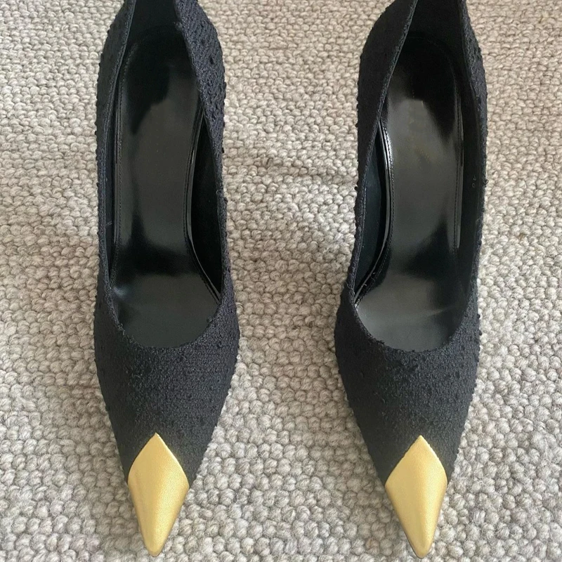 New Metal Pointed Toe Pumps Women Sexy Super Stiletto High Heels Fashion Party Wedding Shoes Women Leather femmes chaussures