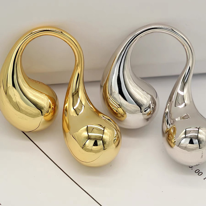 Chunky Metal Double Water Drop Brass Open Rings for Women Men European American Unique Punk Hip-hop Jewelry Accessories