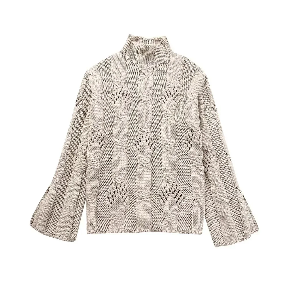Ladies Retro Ribbed Turtleneck Polyester Jumper