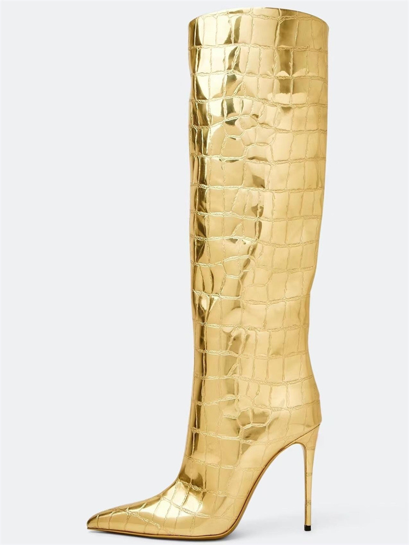 Pointed thin heel leopard print long boots for women's fashionable and sexy high boots for women's shoes