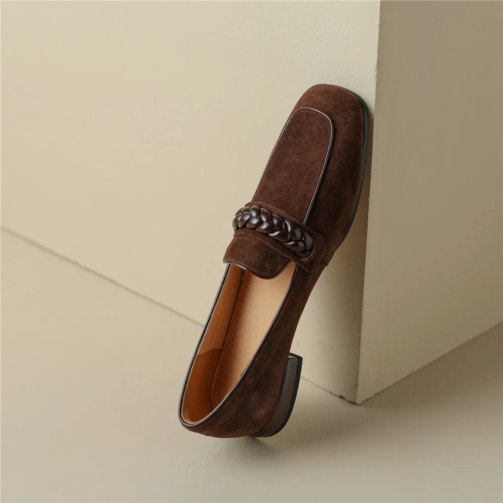 Concise Solid Color Women Soft Kid Suede Flats Slip On Round Toe Casual Street Shoes Handmade For Ladies