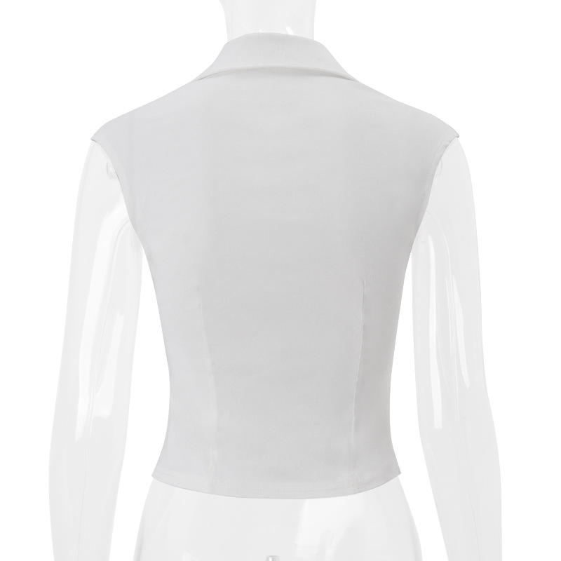 European Women's Fashionable Polo Collar Knot Short Pure Color Belly-Baring T-Shirt Top