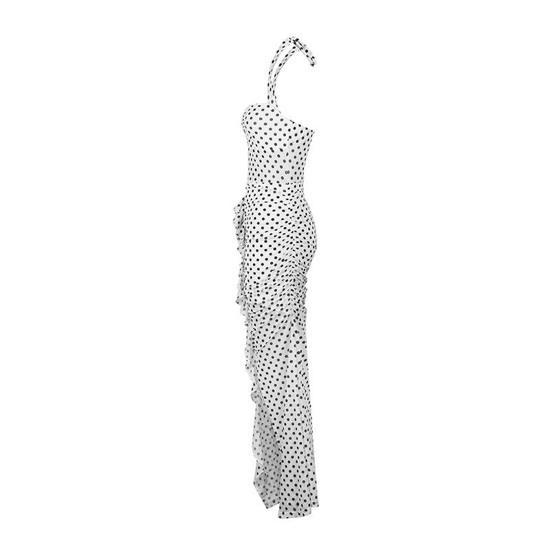 Spotted Shoulderless Open Back Dress