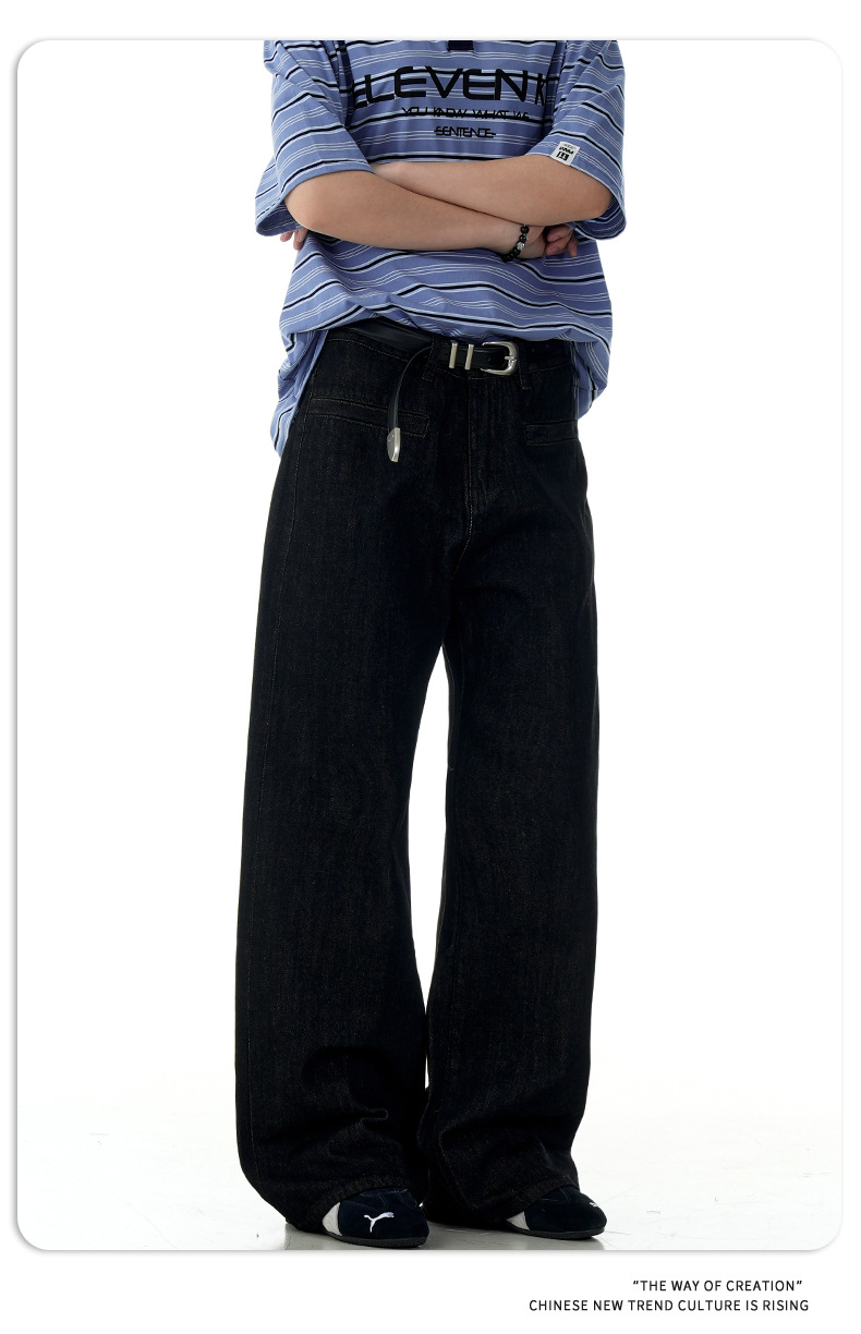 Red Edge Black Original Jeans Unisex Simple A-Line Straight Loose Long Pants