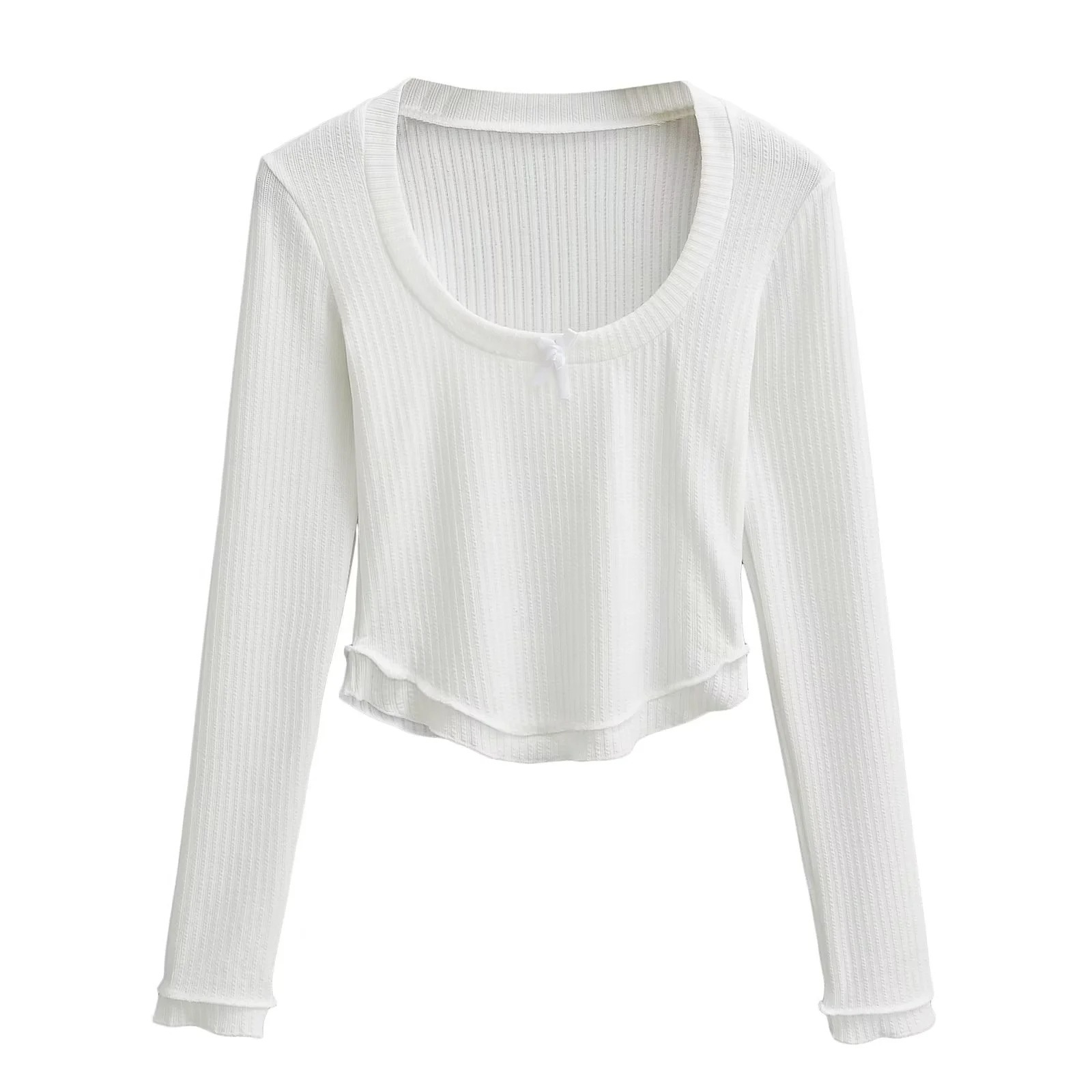 Cotton Crew Collar Full Sleeve Fitted Ribbon T-Shirt