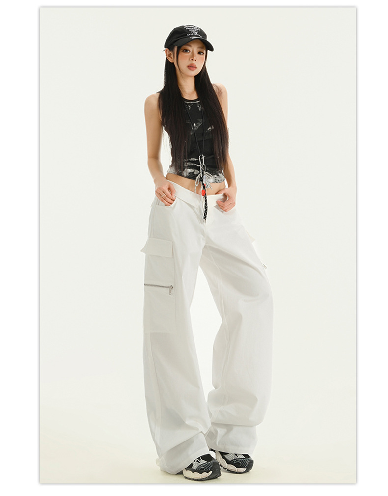 Women's White Work Pants Jazz Dance Sports Casual Trousers