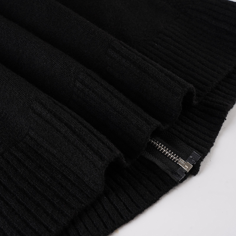 Vintage Herringbone Zip Hood Loose Cardigan