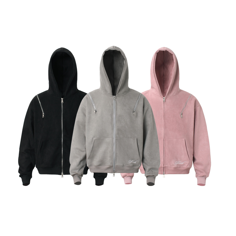 Men Boxy Retro Zip Hood Sweater