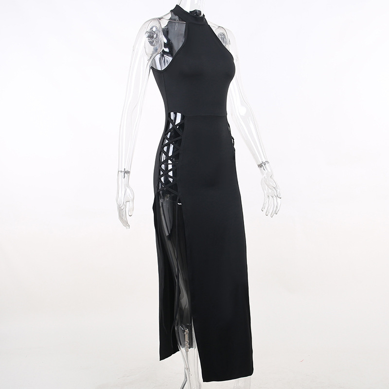 Cowl Cutout High-Waist A-Line Twin Split Dress