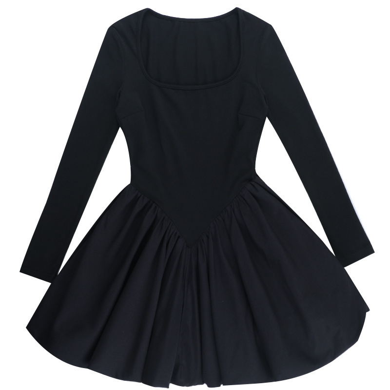 Fitted Long Sleeve Square Neck Knit Mini Dress