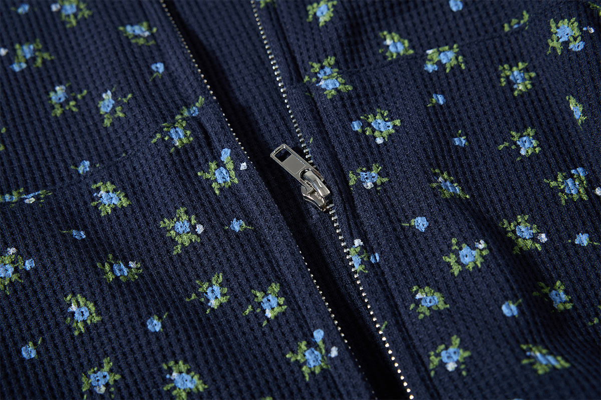 Small floral cardigan zipper hoodie short
