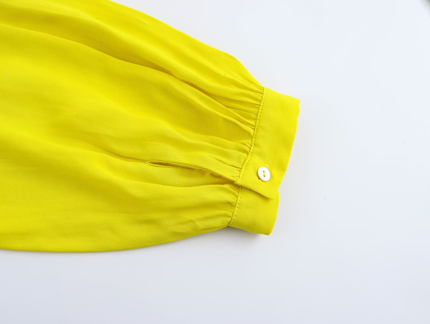 European Long Sleeve Drop Shoulder Ribbon Knot Blouse