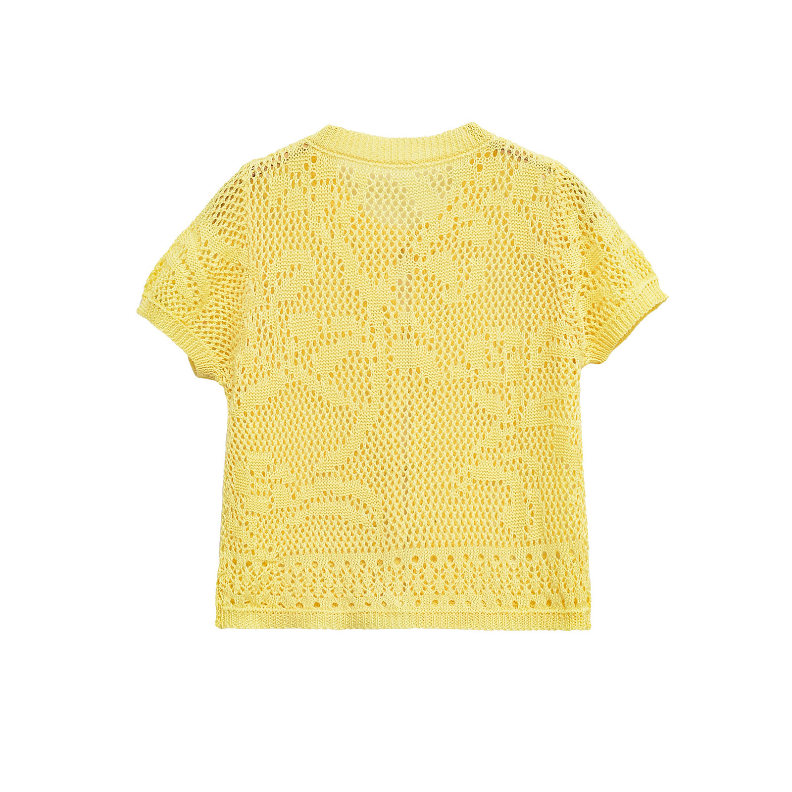 Hollow mesh single breasted knitted T-shirt top for women