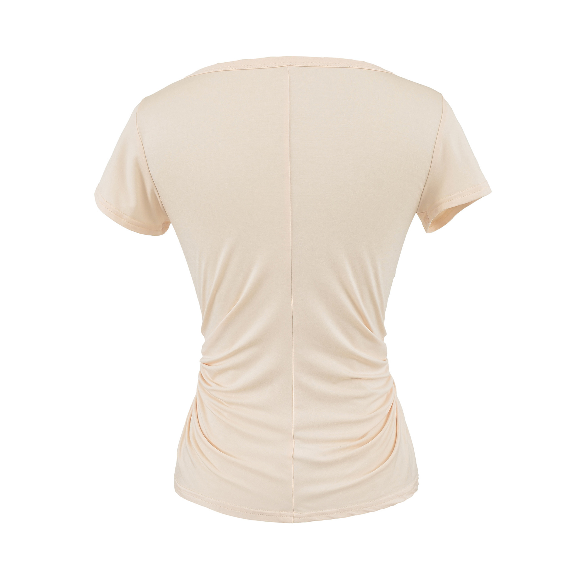 V-neck ribbon pleated slim fit short sleeved T-shirt
